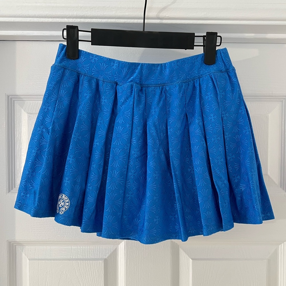 Chrome Hearts Electric Blue Pleated Mini Skater Tennis Skirt
